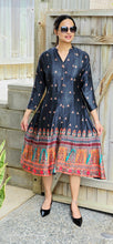 Load image into Gallery viewer, Charcoal grey Gaji silk dress