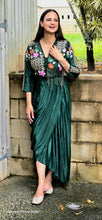 Load image into Gallery viewer, Designer green drape skirt set