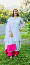Load image into Gallery viewer, Pure creape Silver Grey and Magenta farshi salwar suit