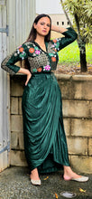Load image into Gallery viewer, Designer green drape skirt set