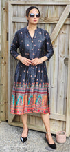 Load image into Gallery viewer, Charcoal grey Gaji silk dress