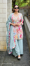 Load image into Gallery viewer, Light blue Peplum style plazo suit