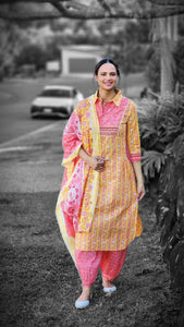 Pink & yellow Afgani salwar suit