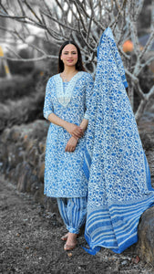 A line blue Afghani salwar suit