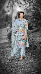 Silver grey pure Muslin pant suit