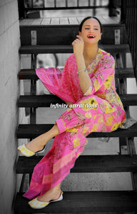 Candy pink floral Afghani salwar suit