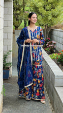 Load image into Gallery viewer, Navy floral sharara suit
