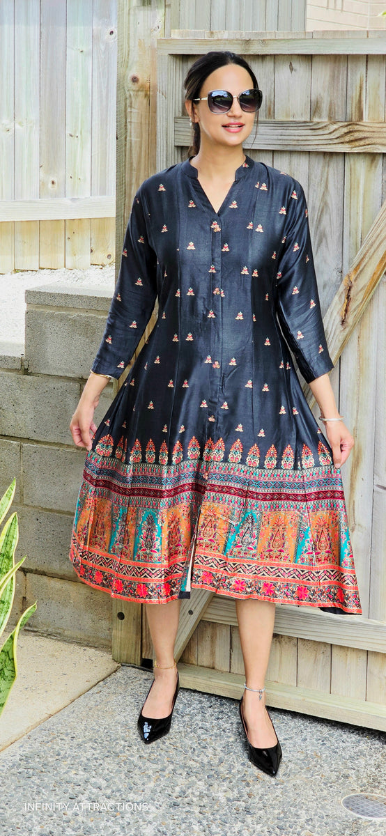 Charcoal grey Gaji silk dress – Infinity attractions