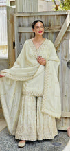 Load image into Gallery viewer, Pale gold pure tissue shimmer heavy gharara suit (taking pre orders)
