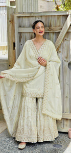 Pale gold pure tissue shimmer heavy gharara suit (taking pre orders)