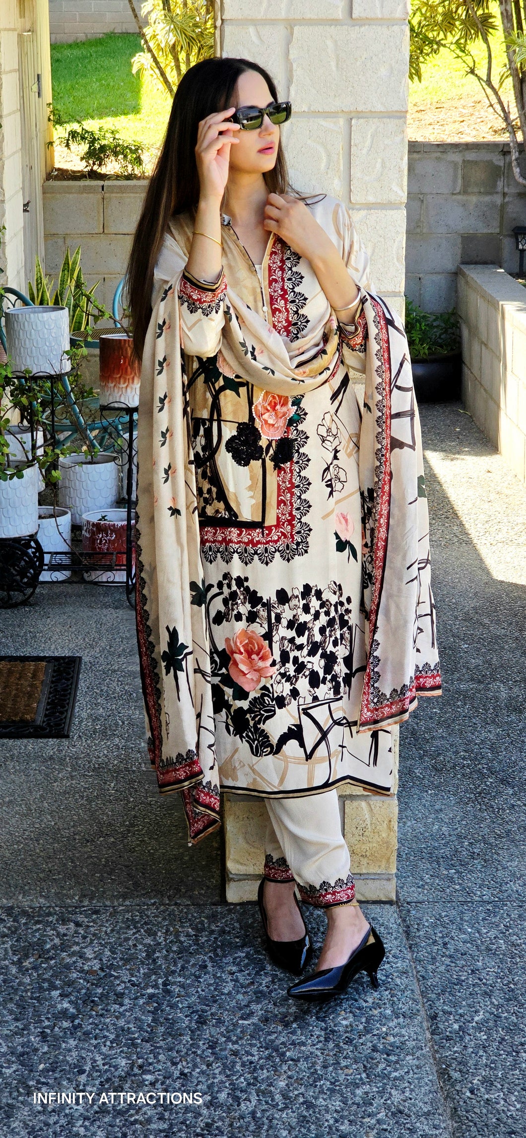 Beige Pakistani designer suit