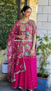 Heavy mirror work embroidery lengha suit