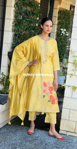 Lemon pure Banarsi silk pant suit