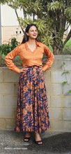 Load image into Gallery viewer, Rust blue 2 piece full flare skirt set
