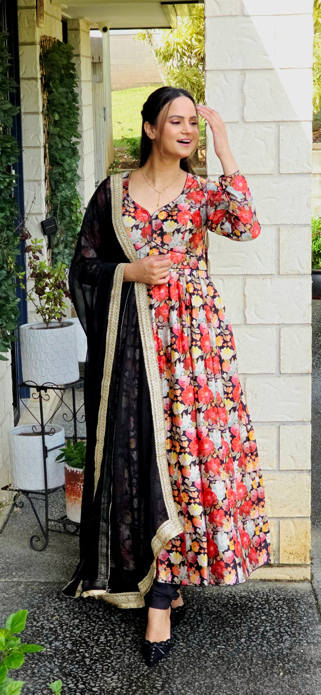 Black pure chinon Anarkali