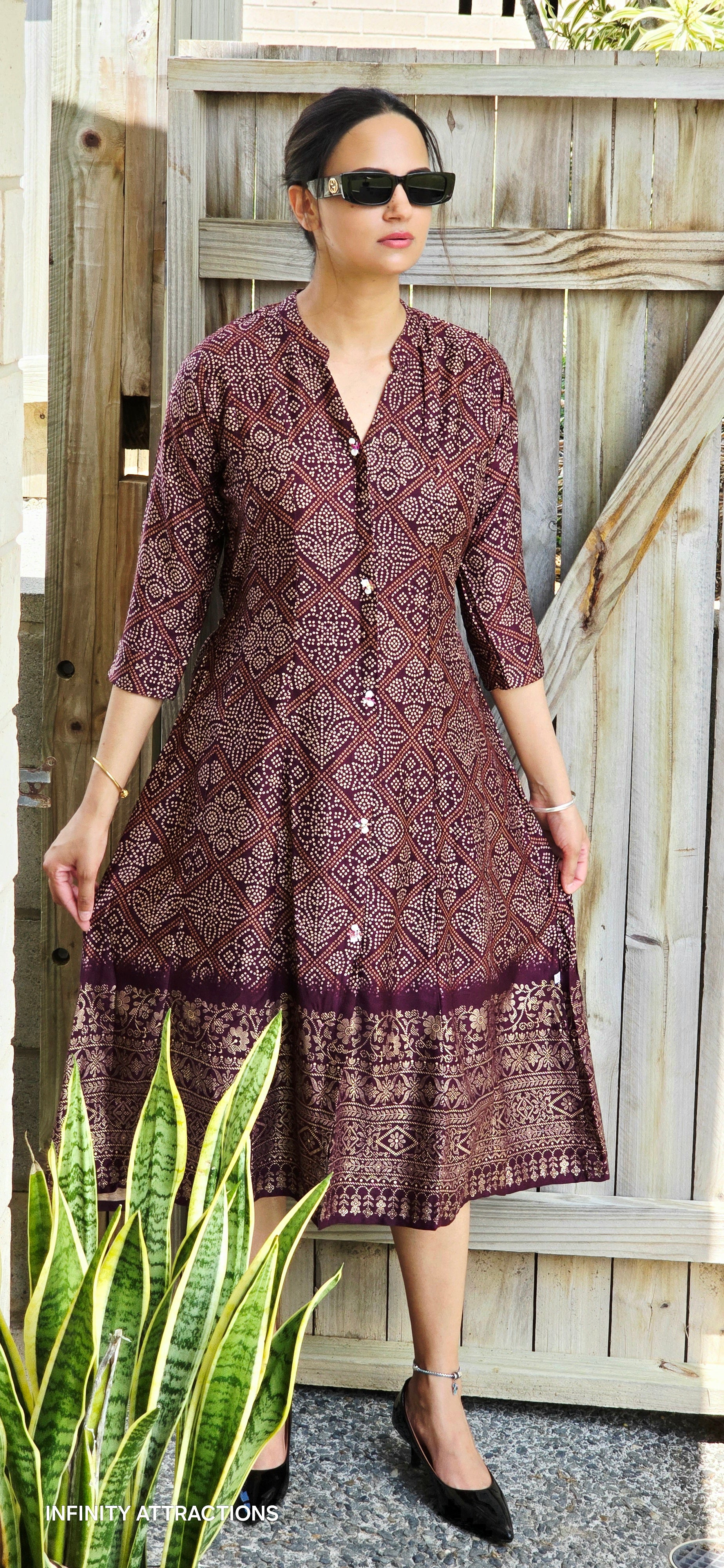 gaji silk dress Designer Gaji Silk Gown With Bandhej Print