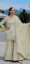 Load image into Gallery viewer, Pale gold pure tissue shimmer heavy gharara suit (taking pre orders)

