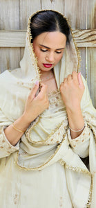 Pale gold pure tissue shimmer heavy gharara suit (taking pre orders)
