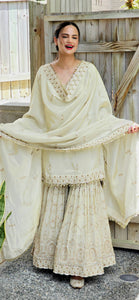 Pale gold pure tissue shimmer heavy gharara suit (taking pre orders)