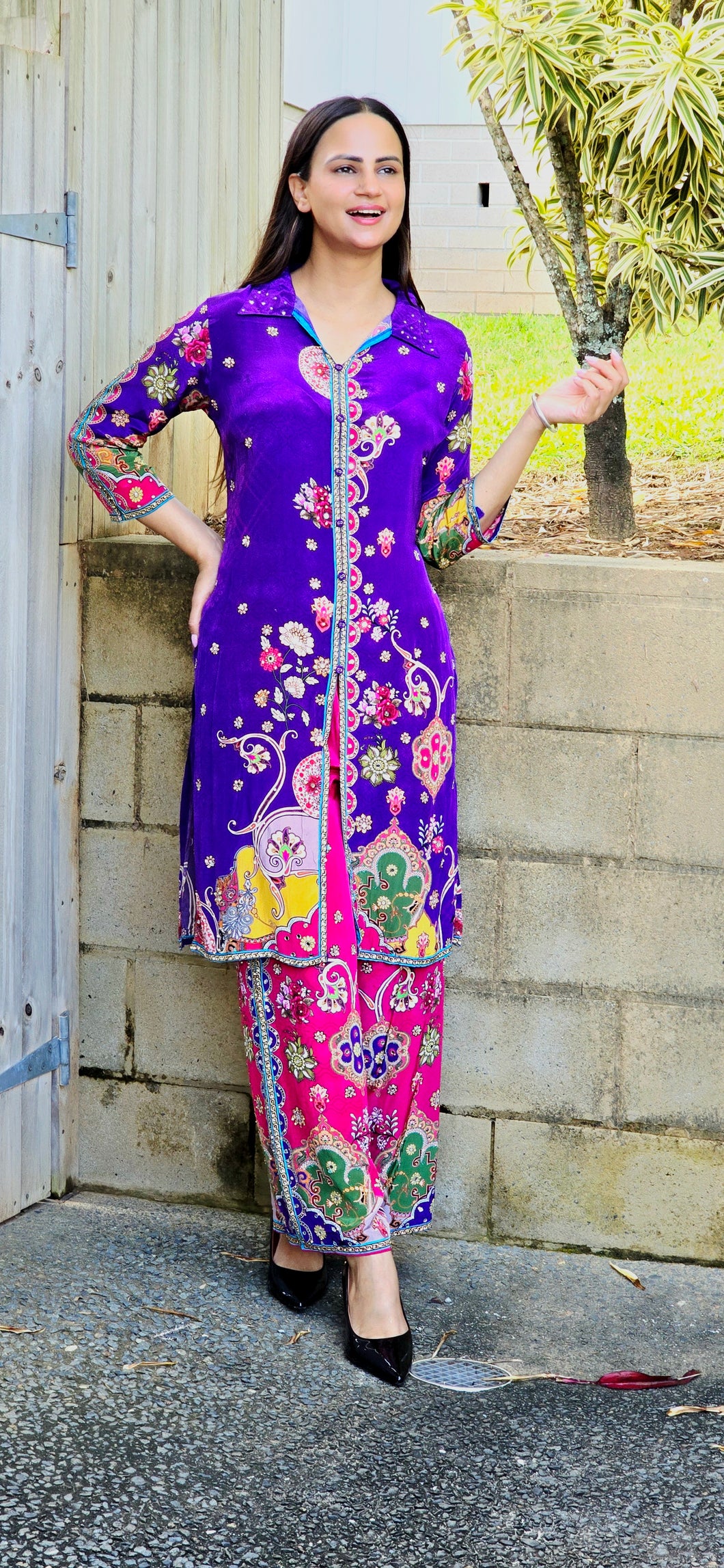 Designer Pakistani coordset purple