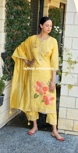 Lemon pure Banarsi silk pant suit