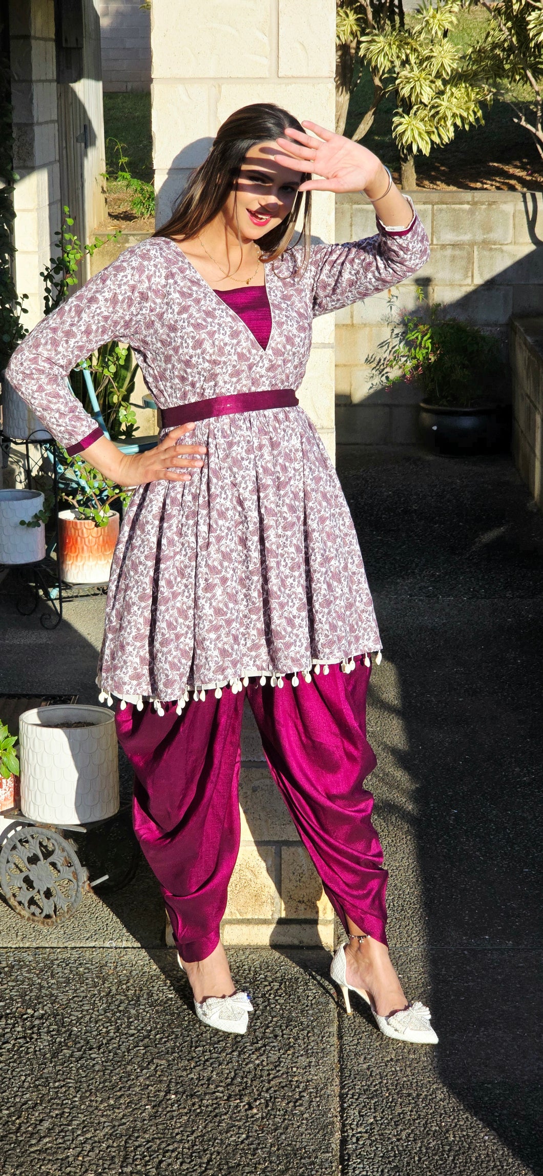 Peplum samosa salwar suit with belt