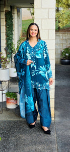 Peacock blue Farshi salwar suit