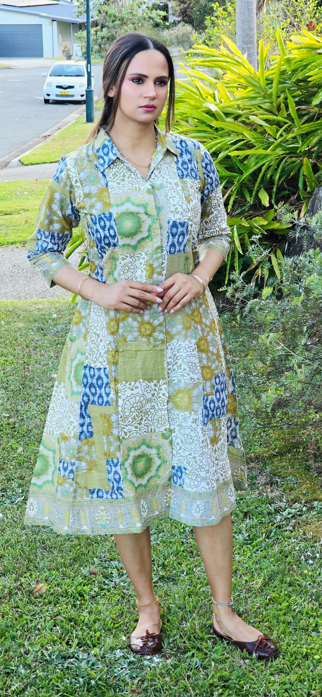 Green blue one piece dress