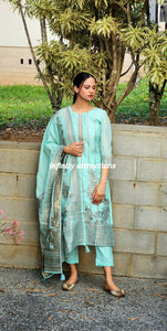 Sky blue Banarsi silk suit