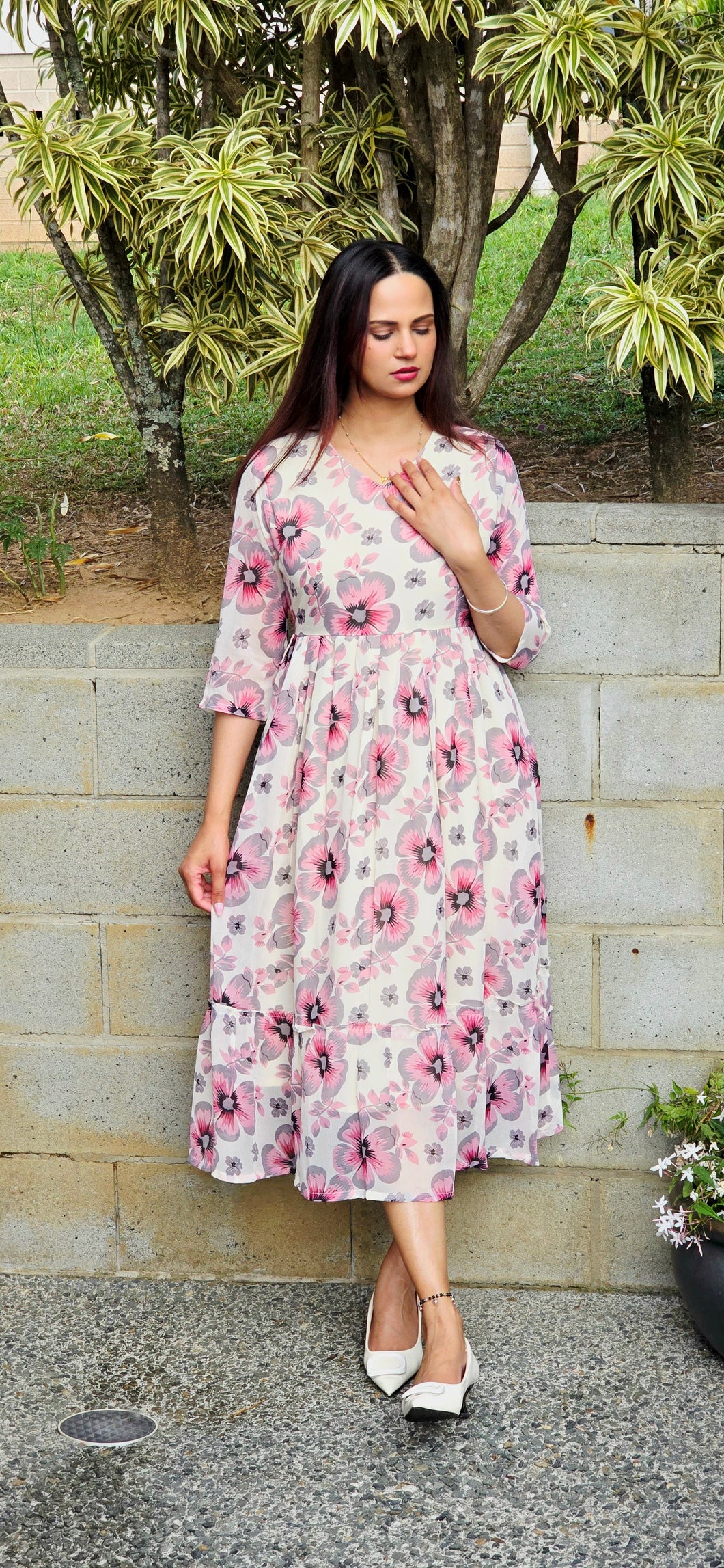 One piece pink floral dress