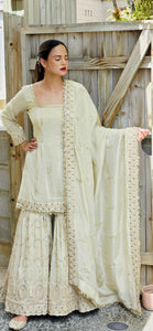 Pale gold pure tissue shimmer heavy gharara suit (taking pre orders)