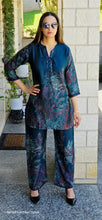 Load image into Gallery viewer, Peacock blue gaji silk coordset
