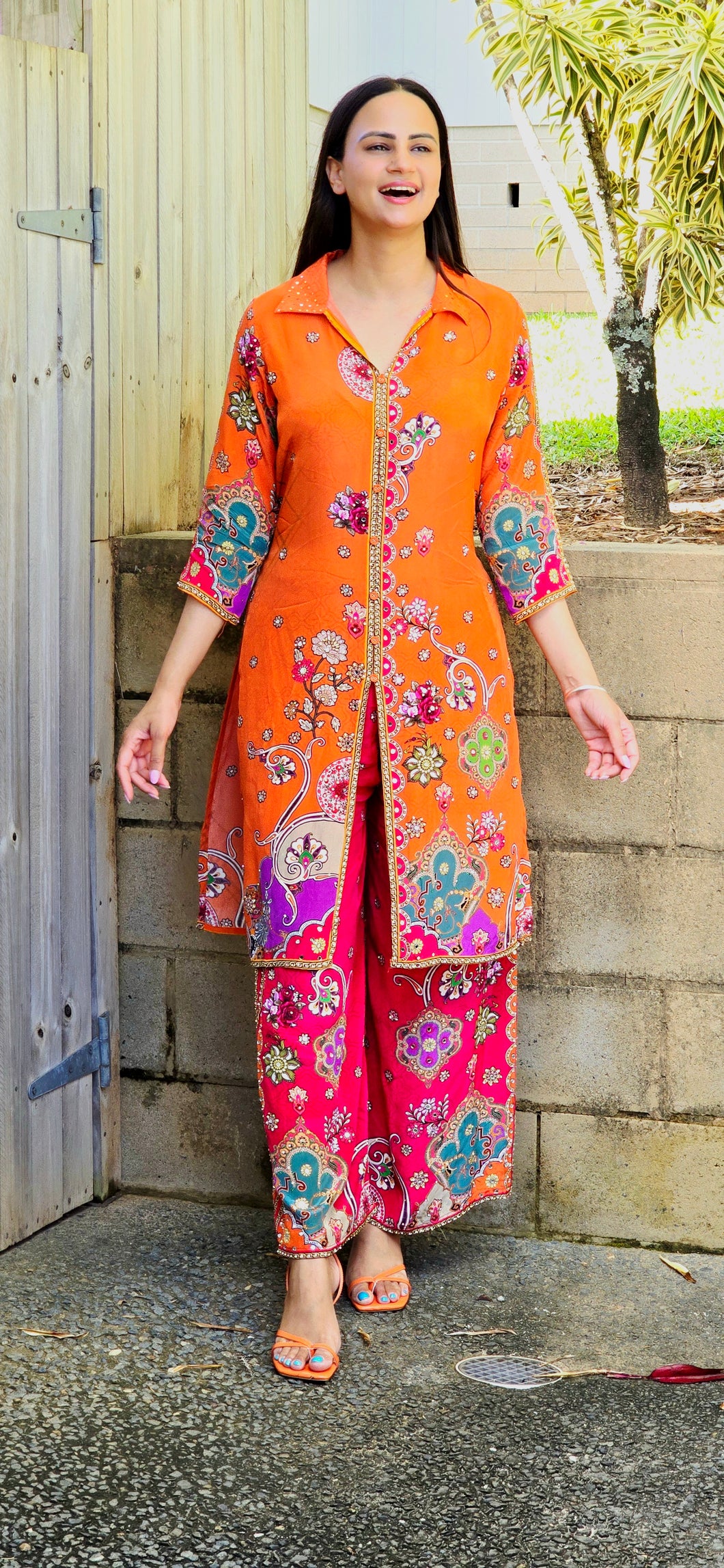 Designer Pakistani orange coordset