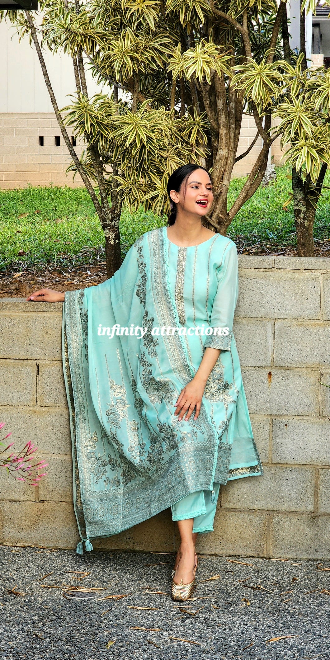 Sky blue Banarsi silk suit