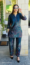 Load image into Gallery viewer, Peacock blue gaji silk coordset
