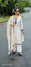 Load image into Gallery viewer, Ivory pure Gajji silk lace style suit (Taking pre orders)

