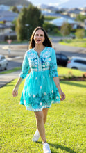 Load image into Gallery viewer, Cyan blue short dress

