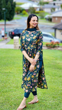 Load image into Gallery viewer, Bottle Green Floral long slit suit
